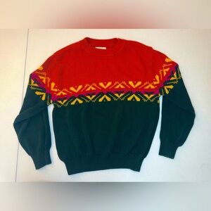 United Colors of Benetton VTG Men's Red Green 100% cotton knit Sweater. Italy